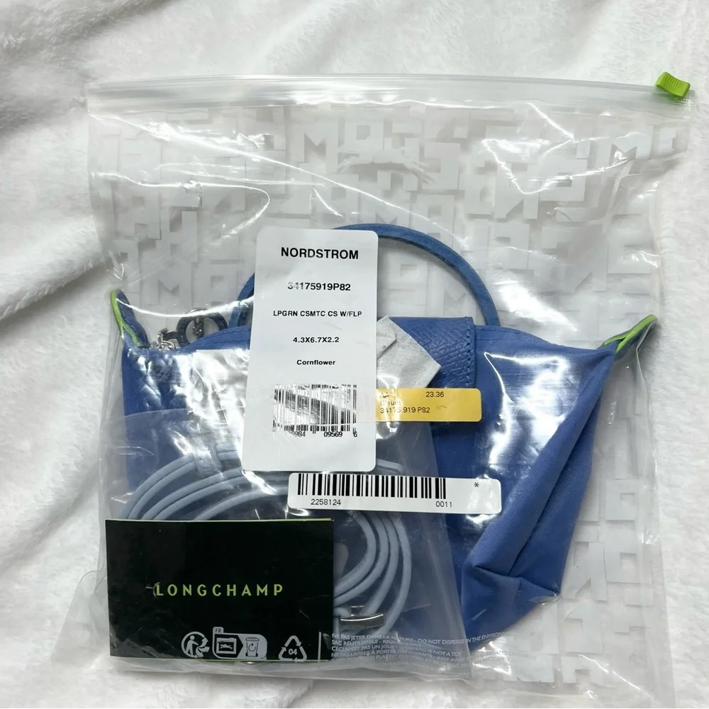 Longchamp Le Pliage Green Mini City Pouch with handle in Cornflower - w/ Strap - Picture 8 of 10